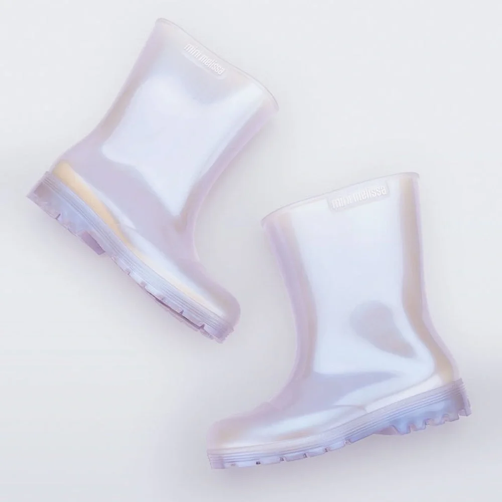 Mini Melissa Welly Big Girls Rain Boots Pearl Blue Irridescent Size 4 NIB
